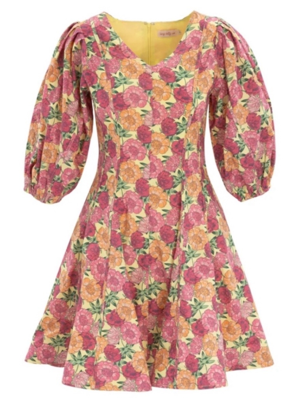 Ivy City Co Yellow Floral Mini Dress with Pink and Orange Flowers